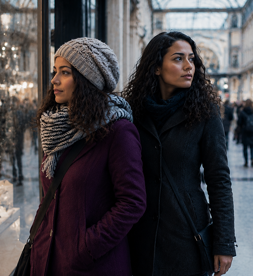 Due donne osservano con attenzione l'ambiente circostante